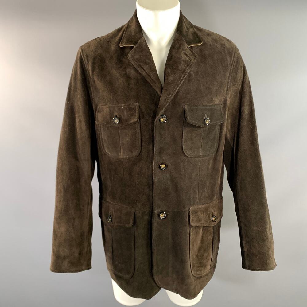 JOSEPH ABBOUD Size M Brown Leather Notch Lapel Jacket